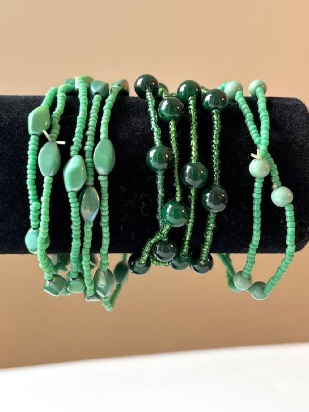 Green beaded bracelets set -11 individual bracelets